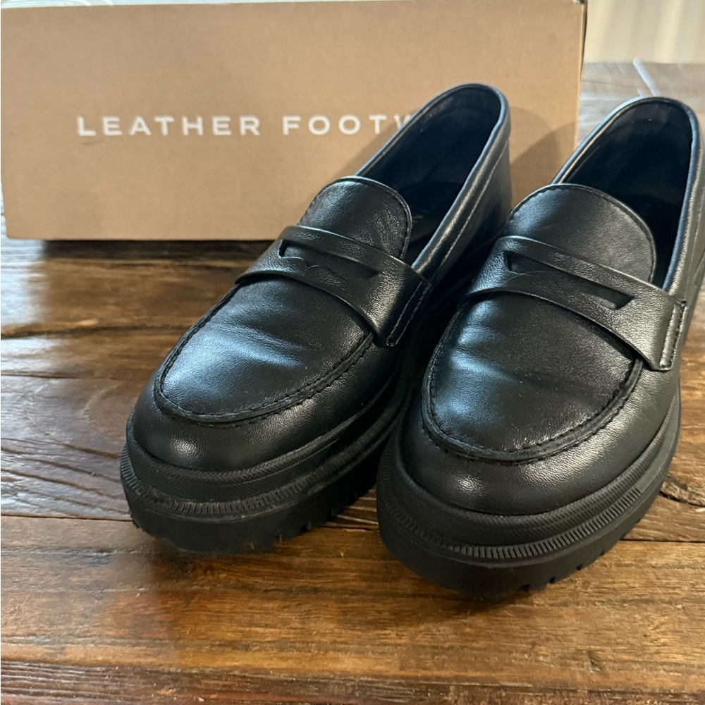 Patina Chunky Leather Penny Loafers - Black
